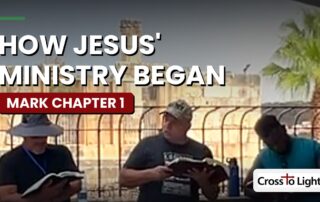 Cross to Light team reading Mark chapter 1 at the synagogue ruins in Capernaum, Israel