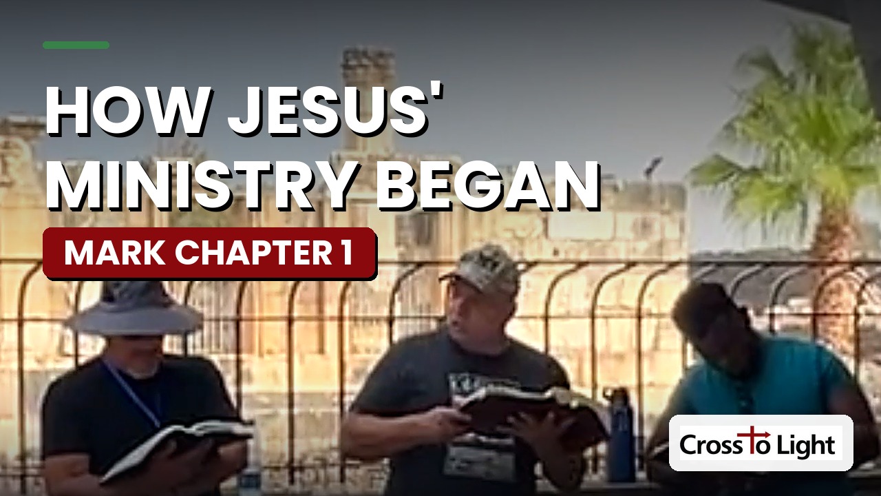 Cross to Light team reading Mark chapter 1 at the synagogue ruins in Capernaum, Israel